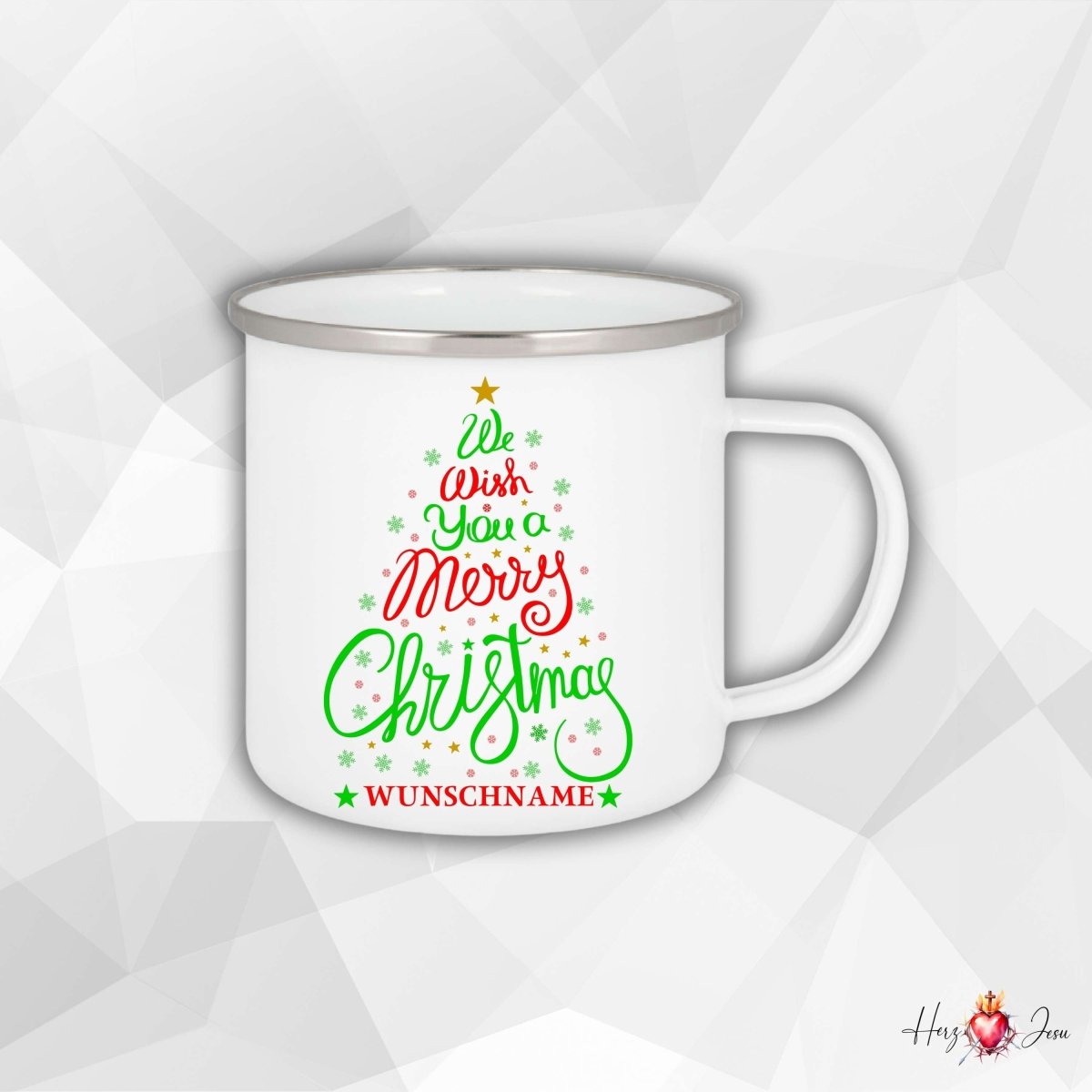 Personalisierte Emaille Tasse mit Namen Kaffeetasse Geschenkidee Geburtstag Weihnachtstasse_007H - Herz Jesu