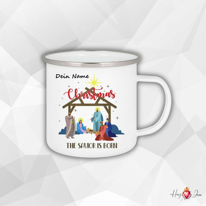 Personalisierte Emaille Tasse mit Namen Kaffeetasse Geschenkidee Geburtstag Weihnachtstasse_008H - Herz Jesu