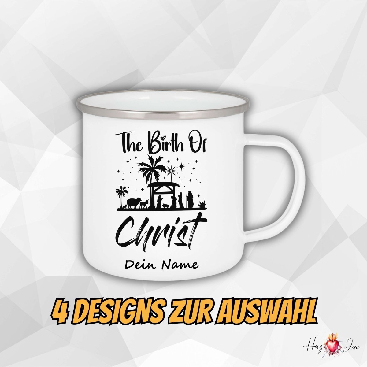 Personalisierte Emaille Tasse mit Namen Kaffeetasse Geschenkidee Geburtstag Weihnachtstasse_008H - Herz Jesu