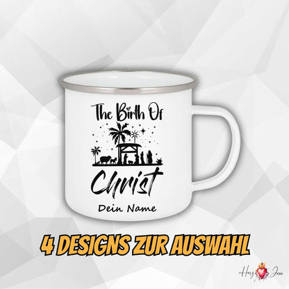 Personalisierte Emaille Tasse mit Namen Kaffeetasse Geschenkidee Geburtstag Weihnachtstasse_008H - Herz Jesu