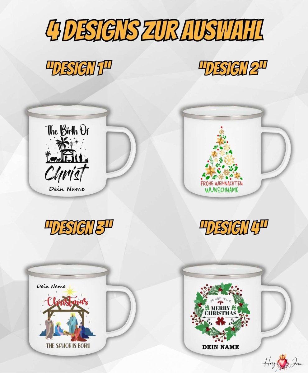 Personalisierte Emaille Tasse mit Namen Kaffeetasse Geschenkidee Geburtstag Weihnachtstasse_008H - Herz Jesu