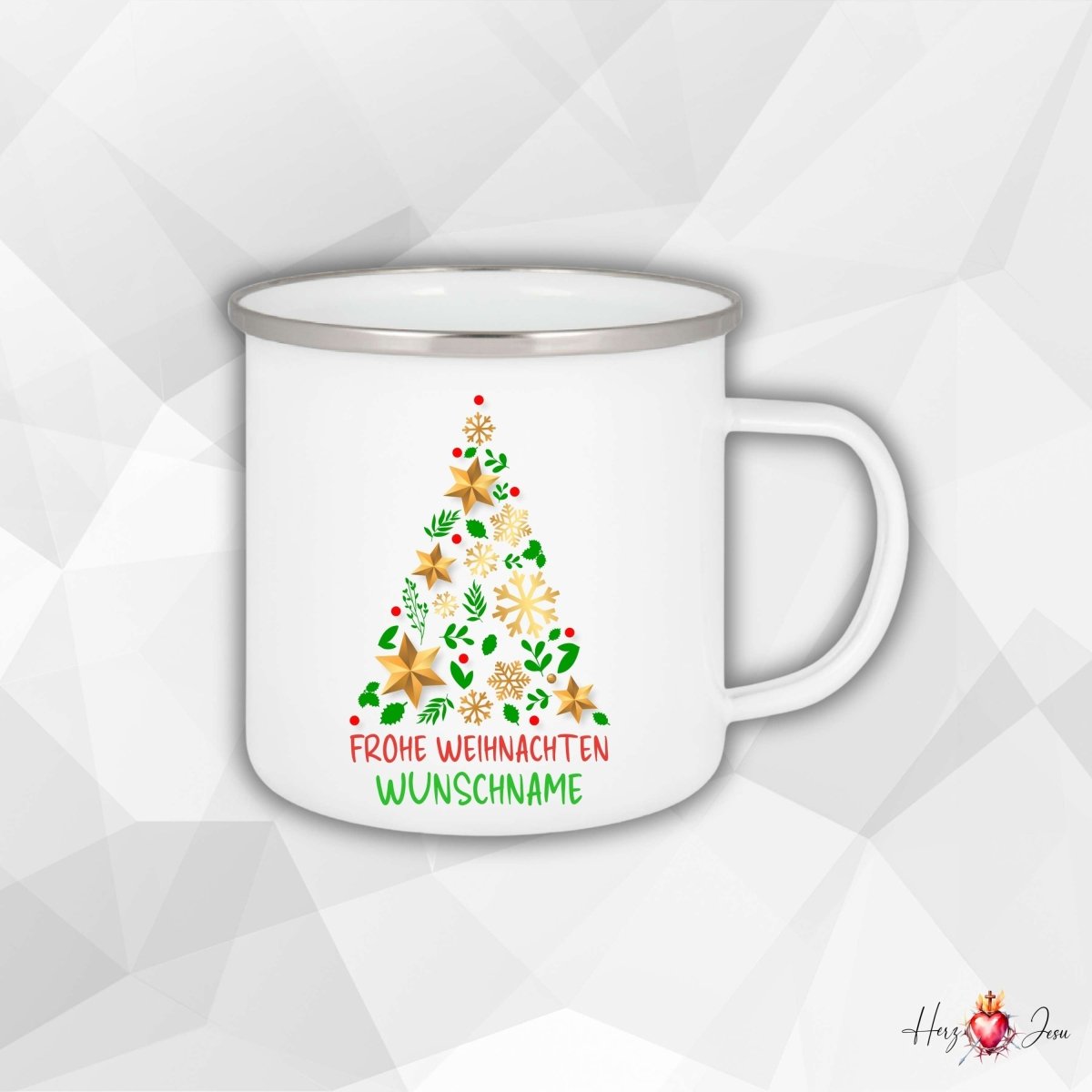 Personalisierte Emaille Tasse mit Namen Kaffeetasse Geschenkidee Geburtstag Weihnachtstasse_008H - Herz Jesu
