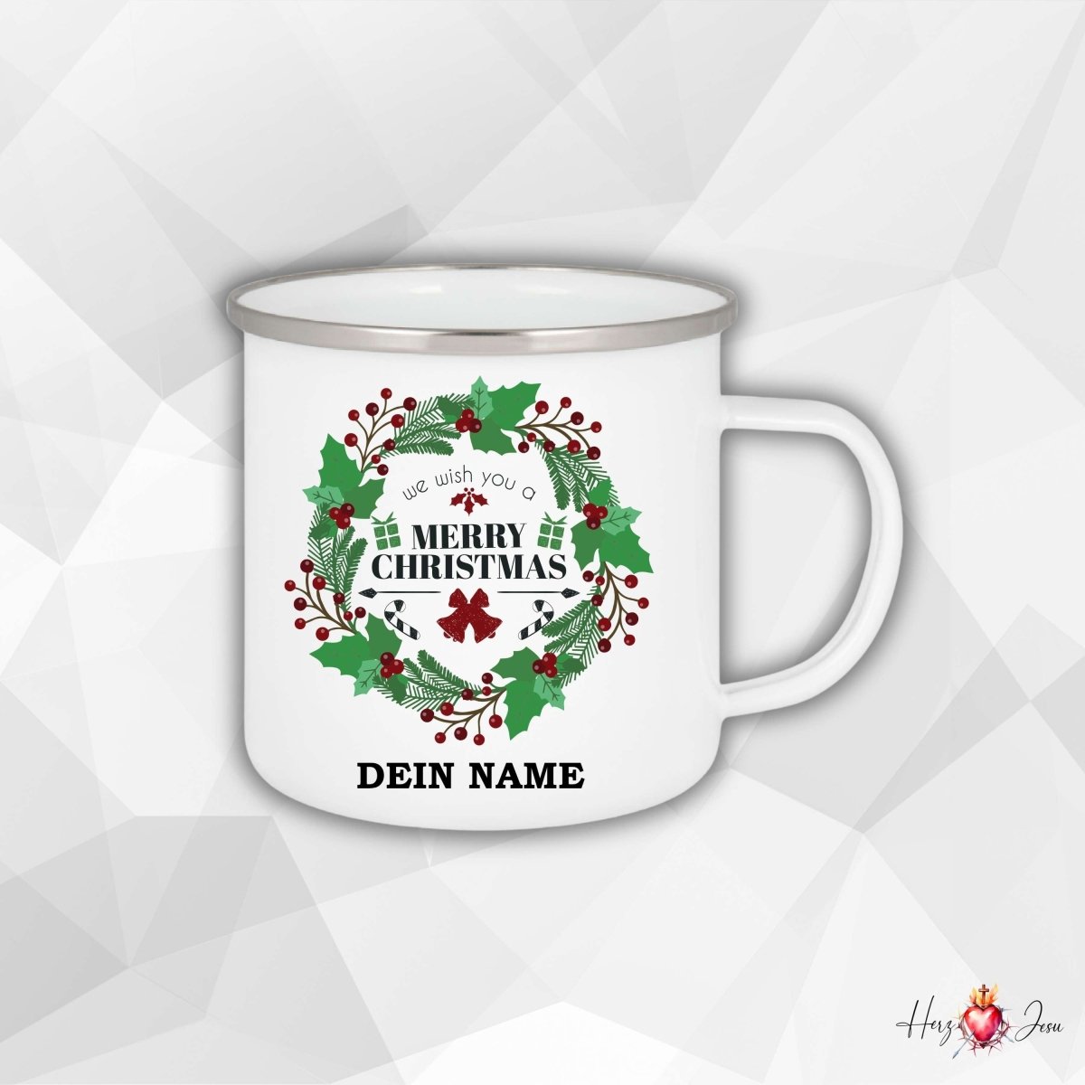 Personalisierte Emaille Tasse mit Namen Kaffeetasse Geschenkidee Geburtstag Weihnachtstasse_008H - Herz Jesu