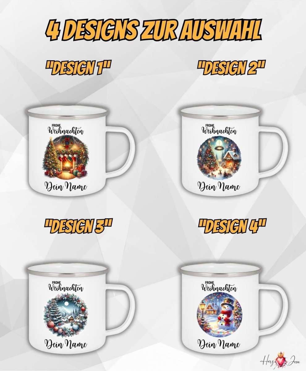 Personalisierte Emaille Tasse mit Namen Kaffeetasse Geschenkidee Geburtstag Weihnachtstasse_009H - Herz Jesu
