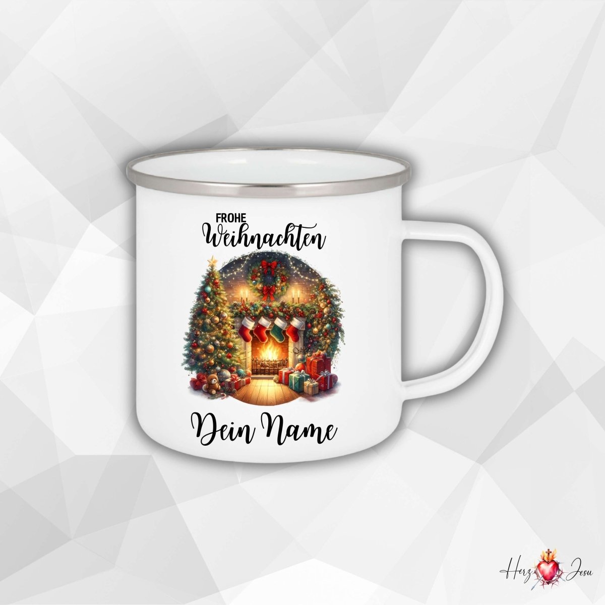 Personalisierte Emaille Tasse mit Namen Kaffeetasse Geschenkidee Geburtstag Weihnachtstasse_009H - Herz Jesu