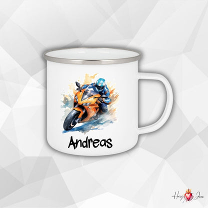 Personalisierte Emaille Tasse mit Namen Motorrad Kindertasse Edelstahl Tasse_021H - Herz Jesu