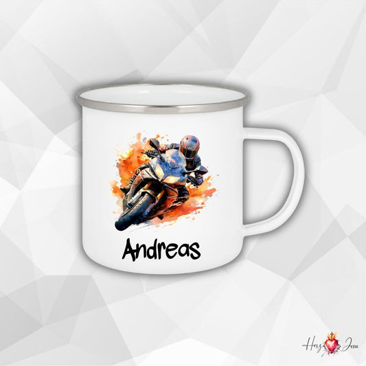 Personalisierte Emaille Tasse mit Namen Motorrad Kindertasse Edelstahl Tasse_021H - Herz Jesu
