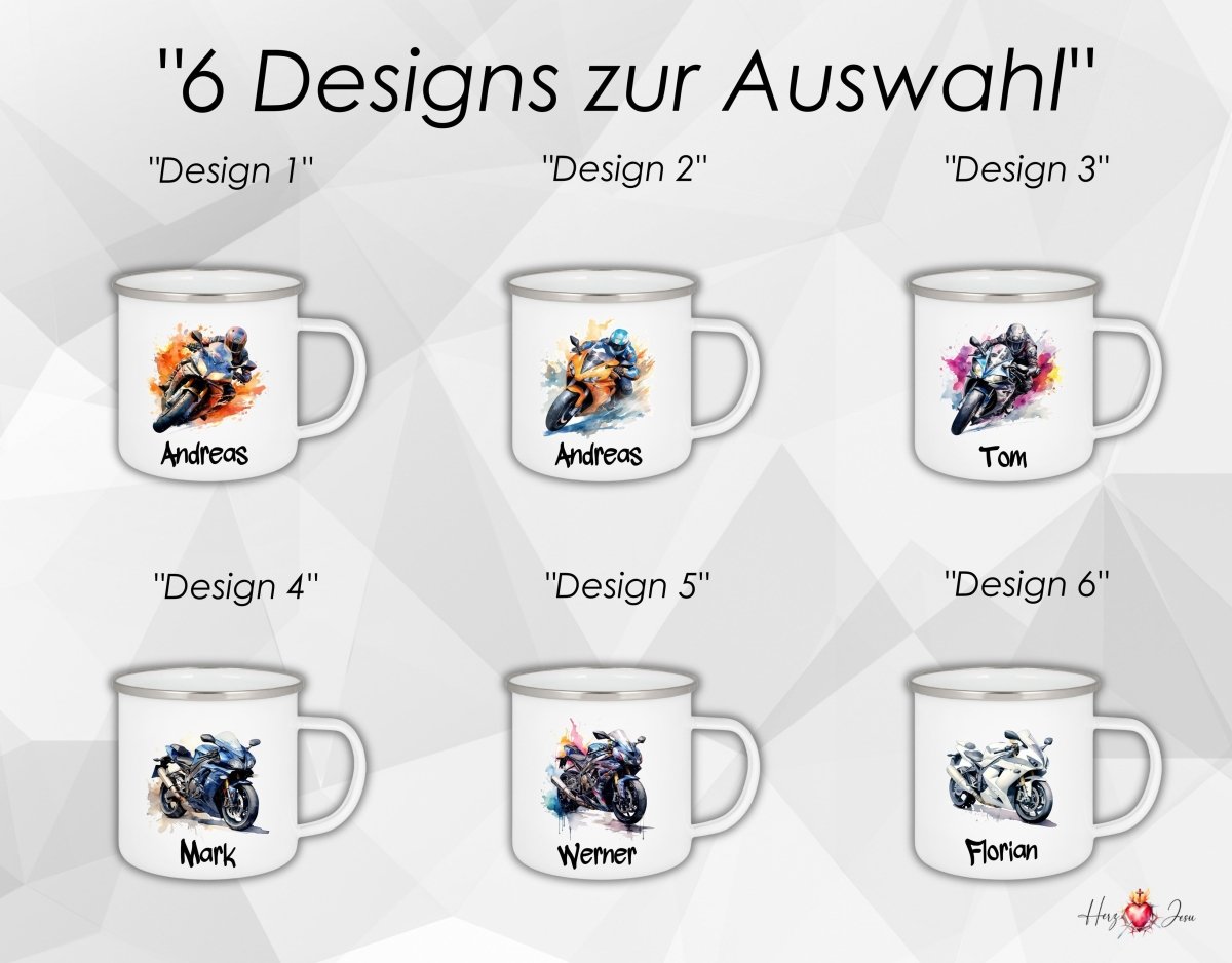 Personalisierte Emaille Tasse mit Namen Motorrad Kindertasse Edelstahl Tasse_021H - Herz Jesu