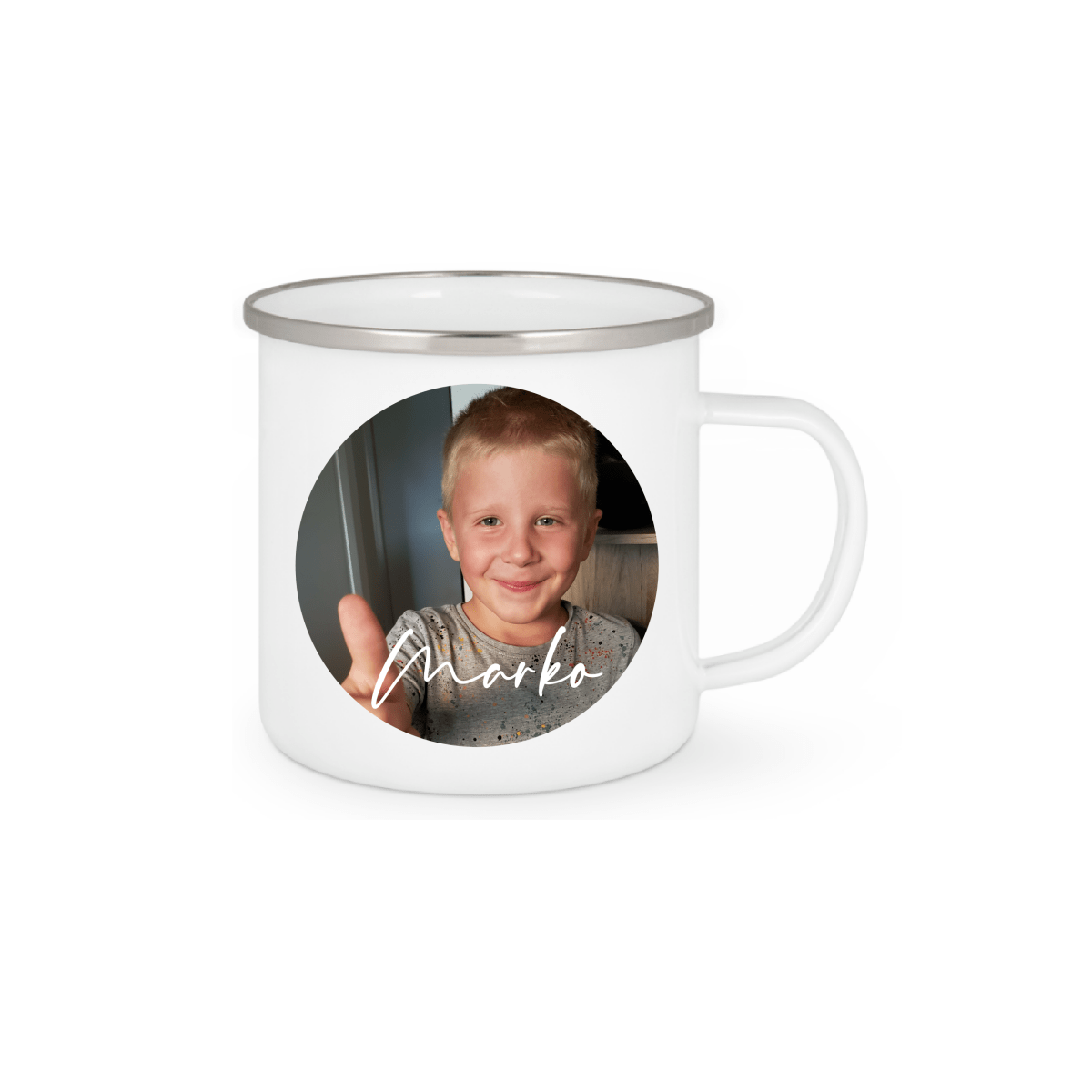 Personalisierte Emaille Tasse mit Namen/Bild Edelstahl Tasse_018H - Herz Jesu