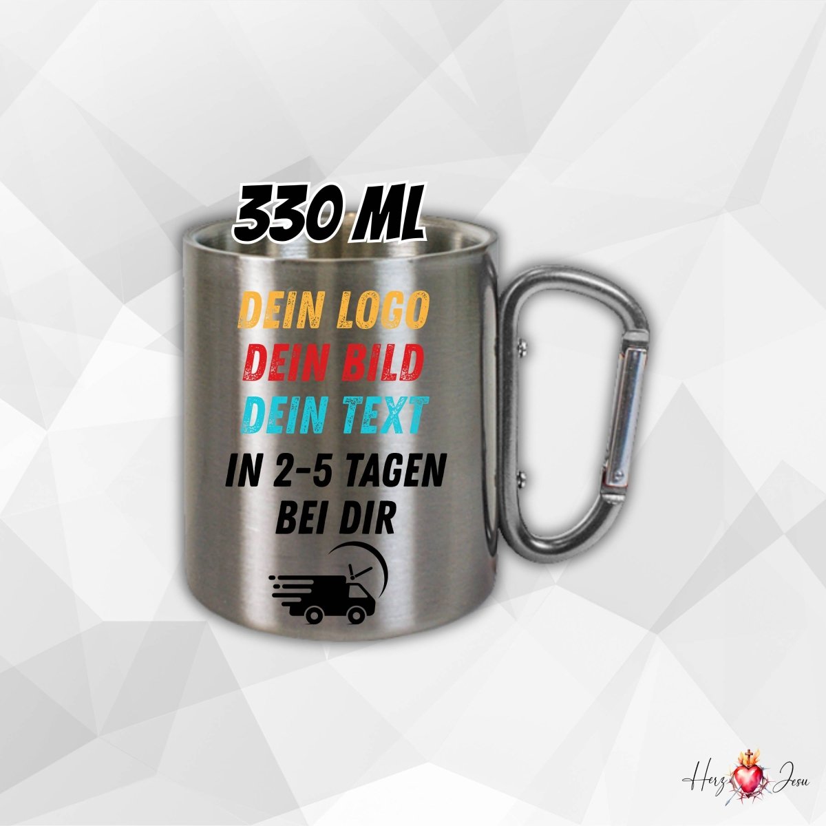 Personalisierte Fototasse Logo Werbeartikel Edelstahl Tasse Fotogeschenke_0002K - Herz Jesu
