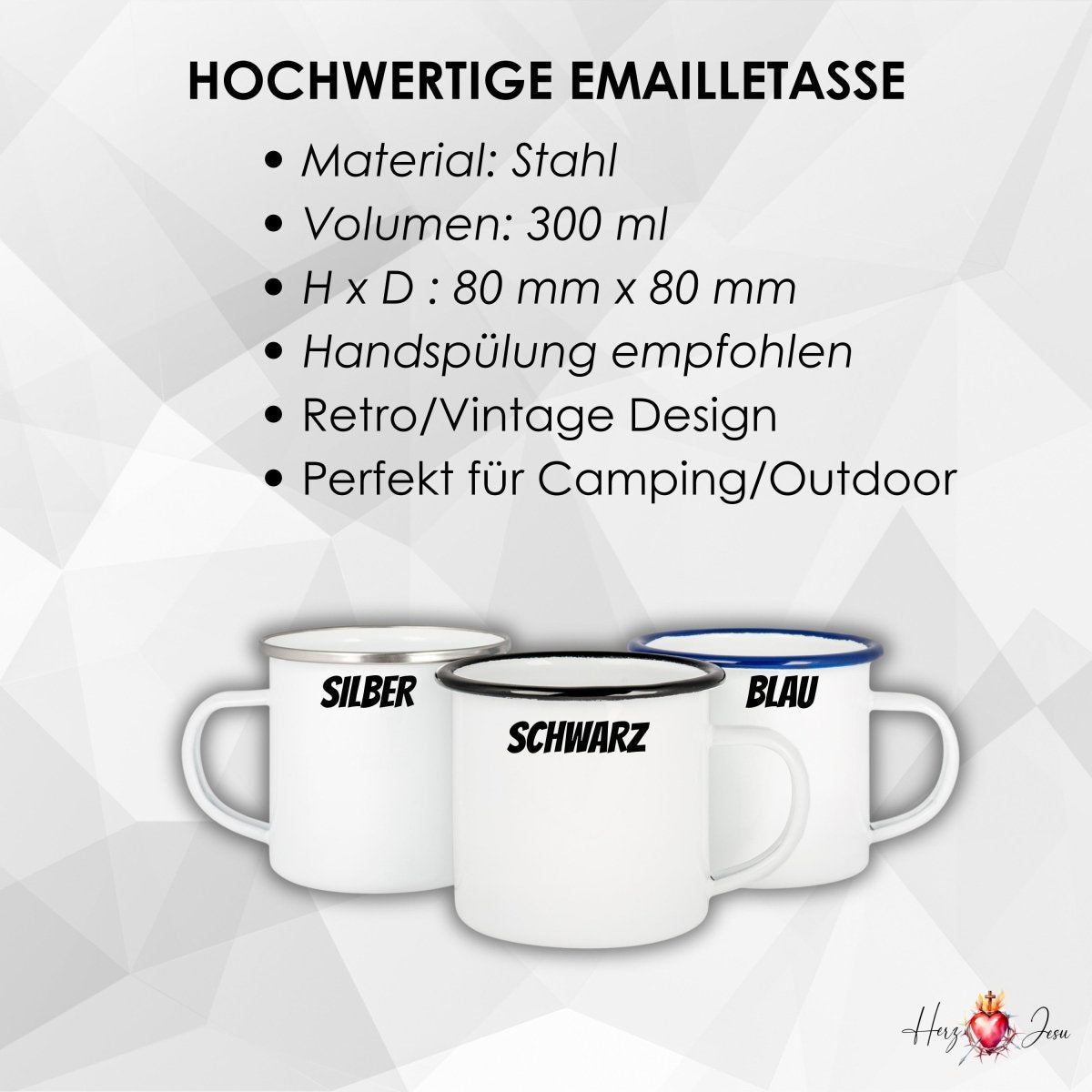 Personalisierte Fototasse Logo Werbeartikel Emaillietasse Edelstahl Fotogeschenke_0013H - Herz Jesu
