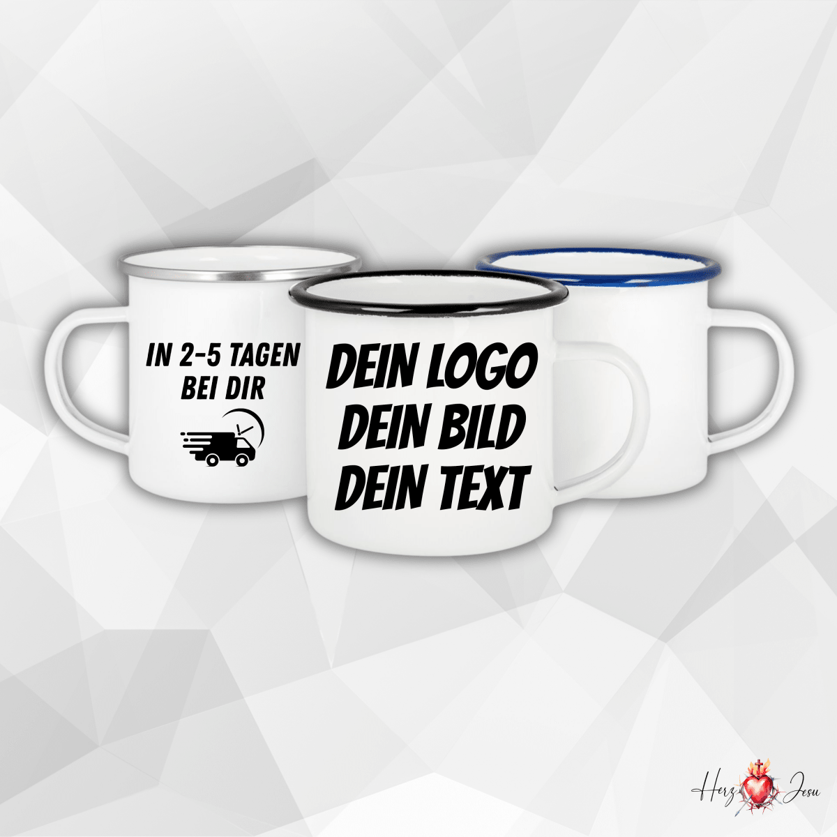 Personalisierte Fototasse Logo Werbeartikel Emaillietasse Edelstahl Fotogeschenke_0013H - Herz Jesu