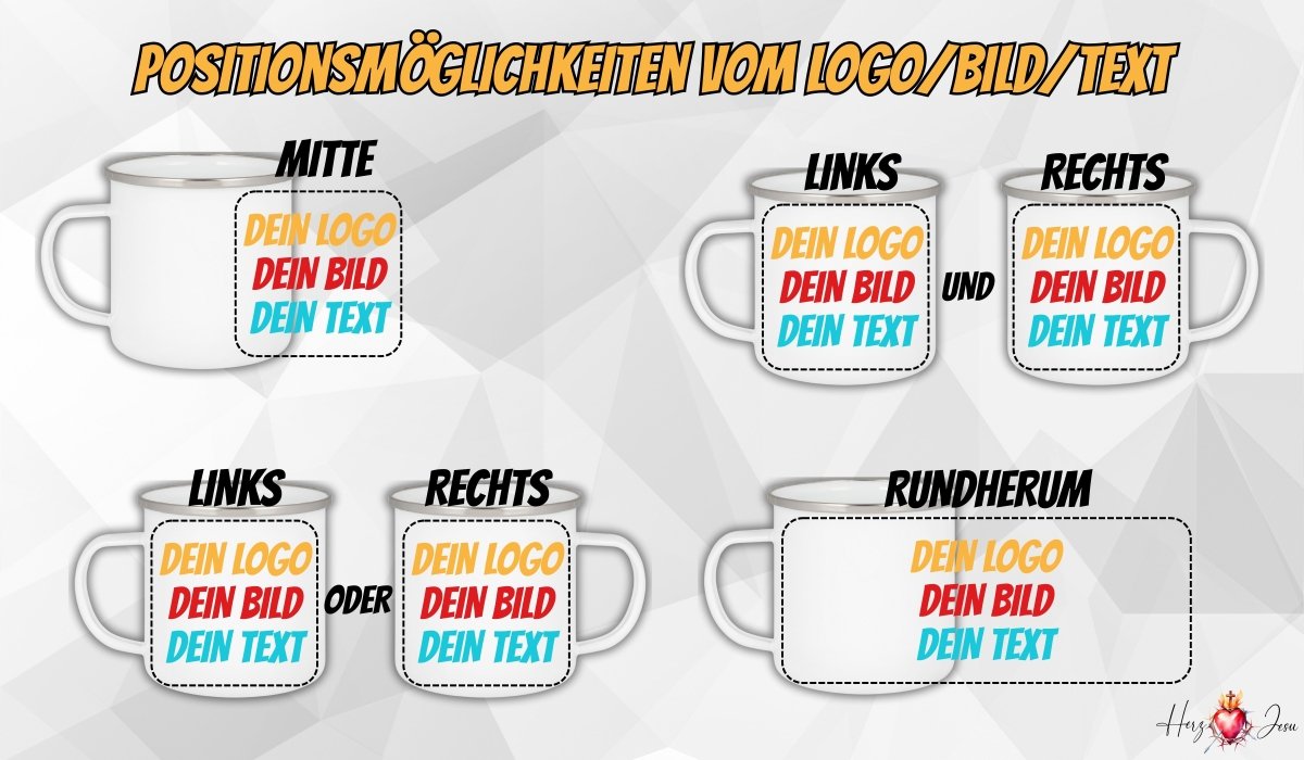 Personalisierte Fototasse Logo Werbeartikel Emaillietasse Edelstahl Fotogeschenke_0013H - Herz Jesu
