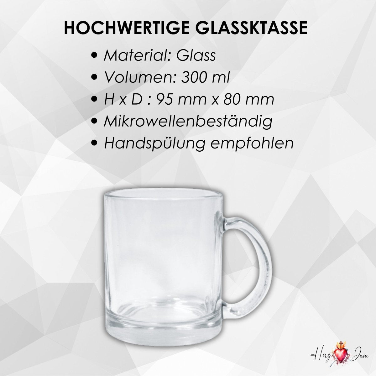 Personalisierte Fototasse Logo Werbeartikel Glasstasse bedrucken Fotogeschenke Weihnachtstasse_0008M - Herz Jesu