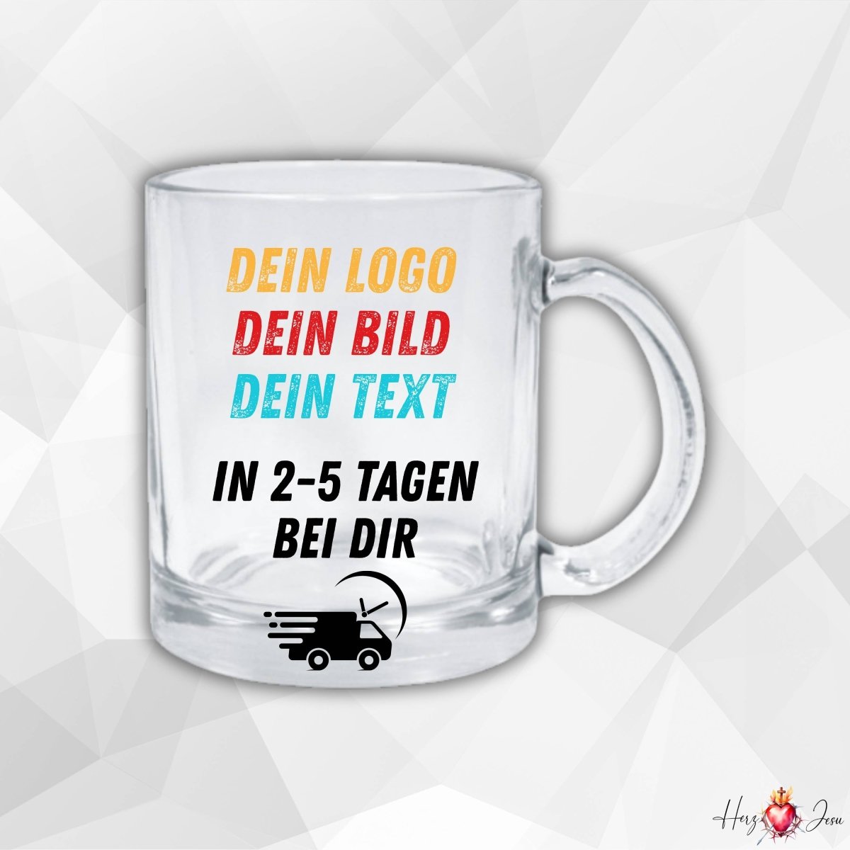 Personalisierte Fototasse Logo Werbeartikel Glasstasse bedrucken Fotogeschenke Weihnachtstasse_0008M - Herz Jesu