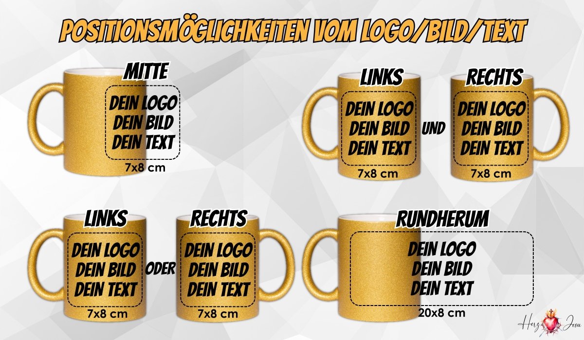 Personalisierte Fototasse Logo Werbeartikel Glitzertasse bedrucken Fotogeschenke_0083T - Herz Jesu
