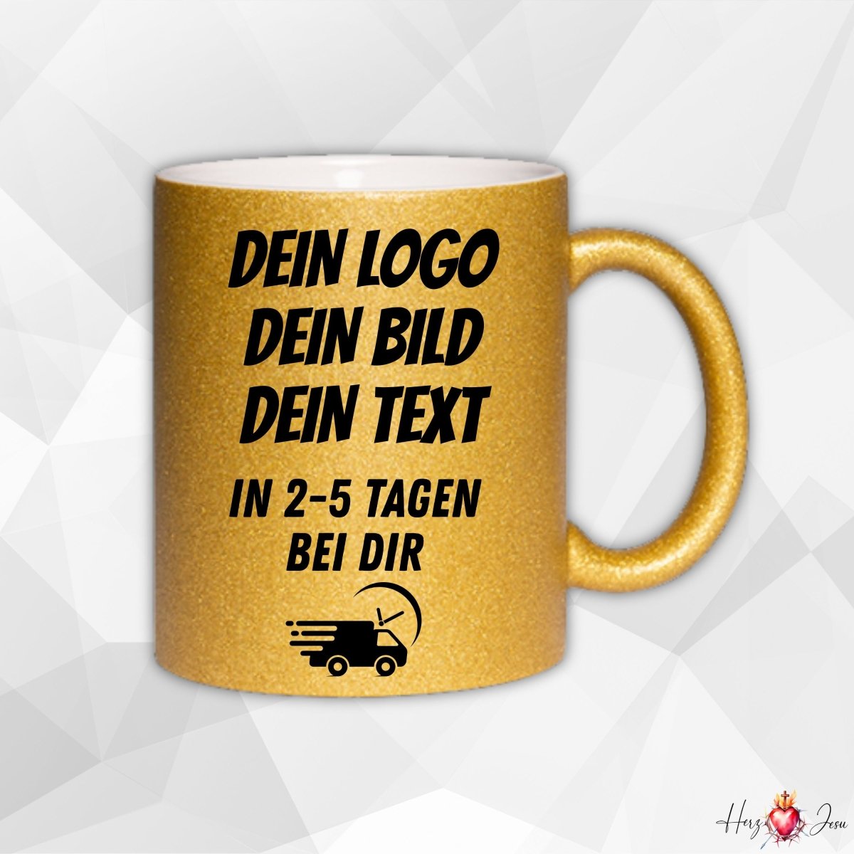Personalisierte Fototasse Logo Werbeartikel Glitzertasse bedrucken Fotogeschenke_0083T - Herz Jesu