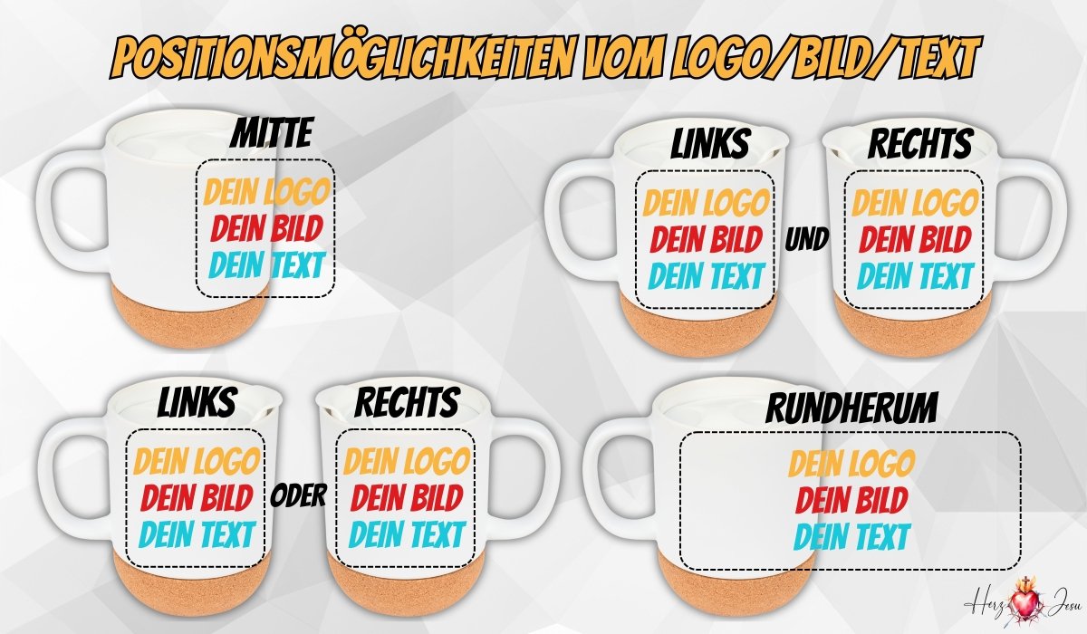 Personalisierte Fototasse Logo Werbeartikel Tasse Korksockel bedrucken Fotogeschenke Weihnachtstasse_0085T - Herz Jesu