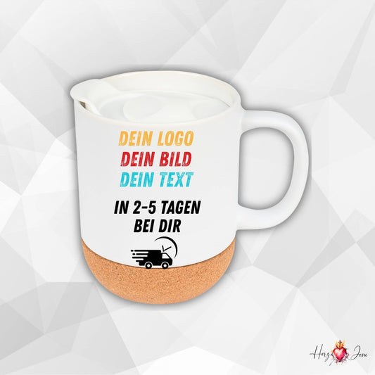 Personalisierte Fototasse Logo Werbeartikel Tasse Korksockel bedrucken Fotogeschenke Weihnachtstasse_0085T - Herz Jesu
