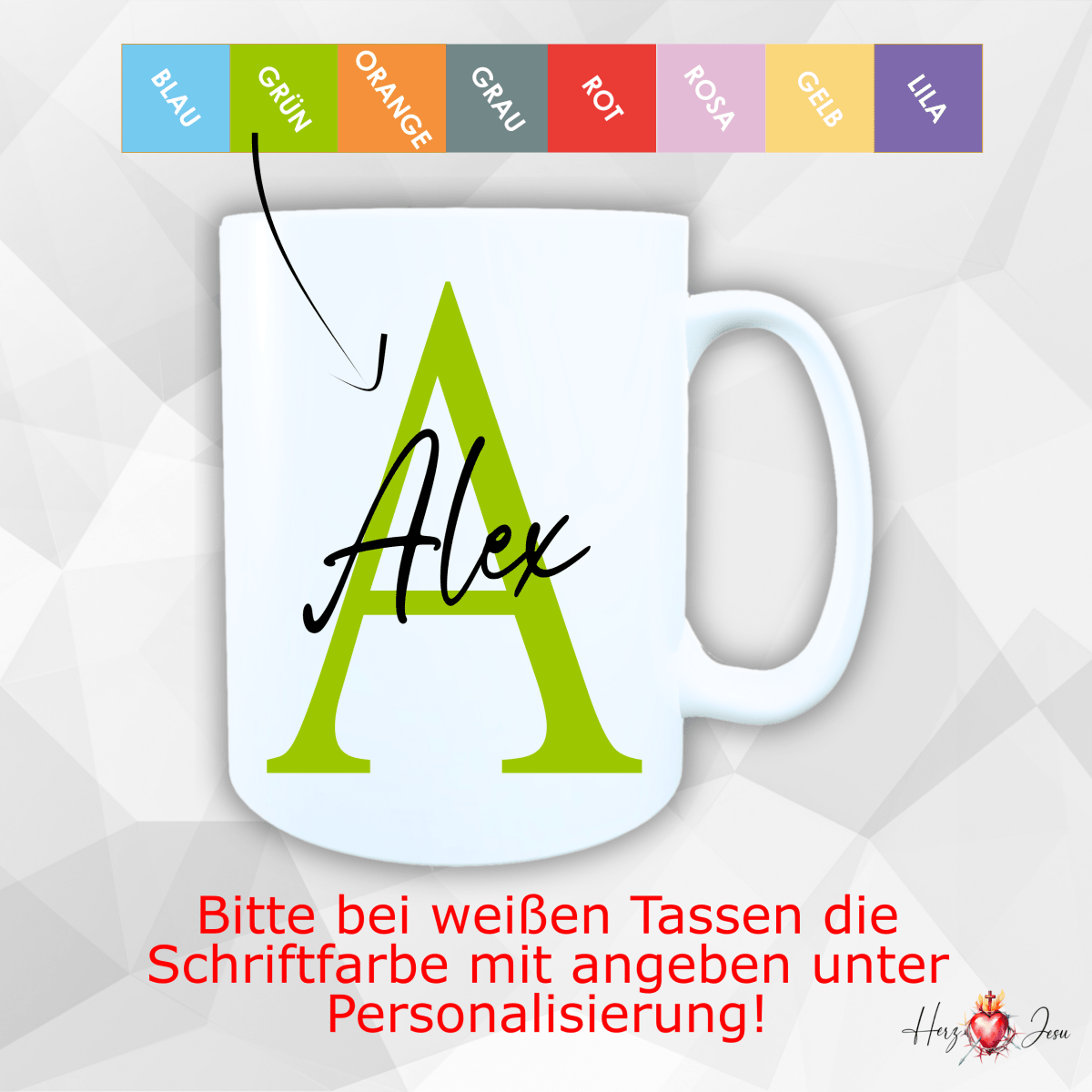 Personalisierte Keramik Tasse mit deinem Namen_0003T - Herz Jesu