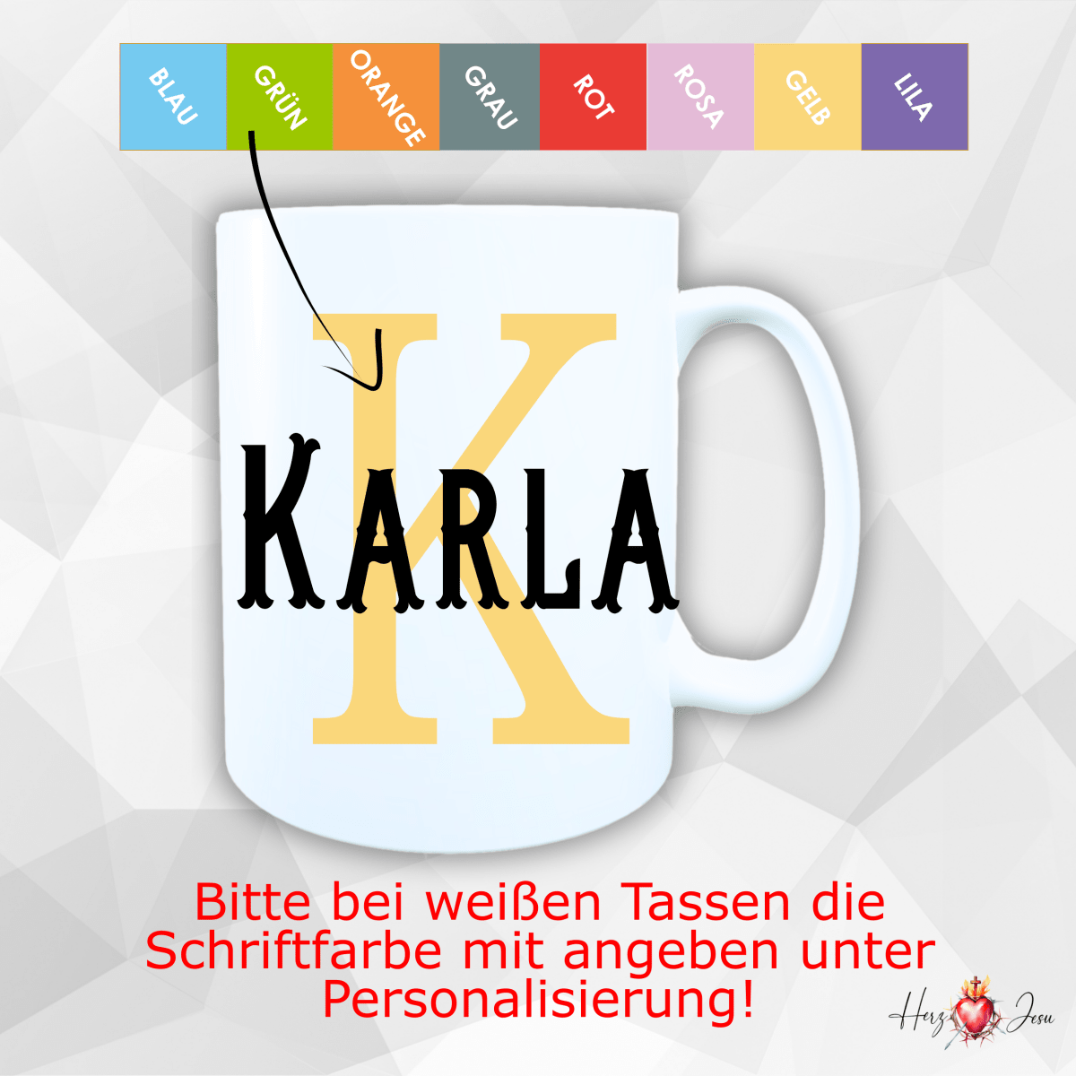 Personalisierte Keramik Tasse mit deinem Namen_0012T - Herz Jesu