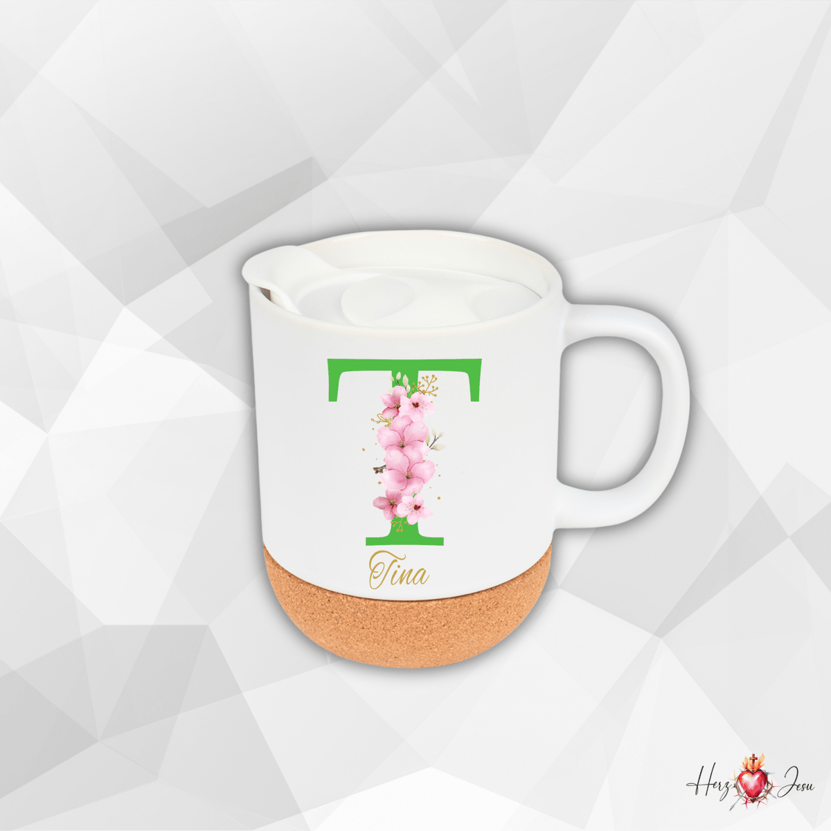 Personalisierte Keramik Tasse mit deinem Namen_0077T - Herz Jesu