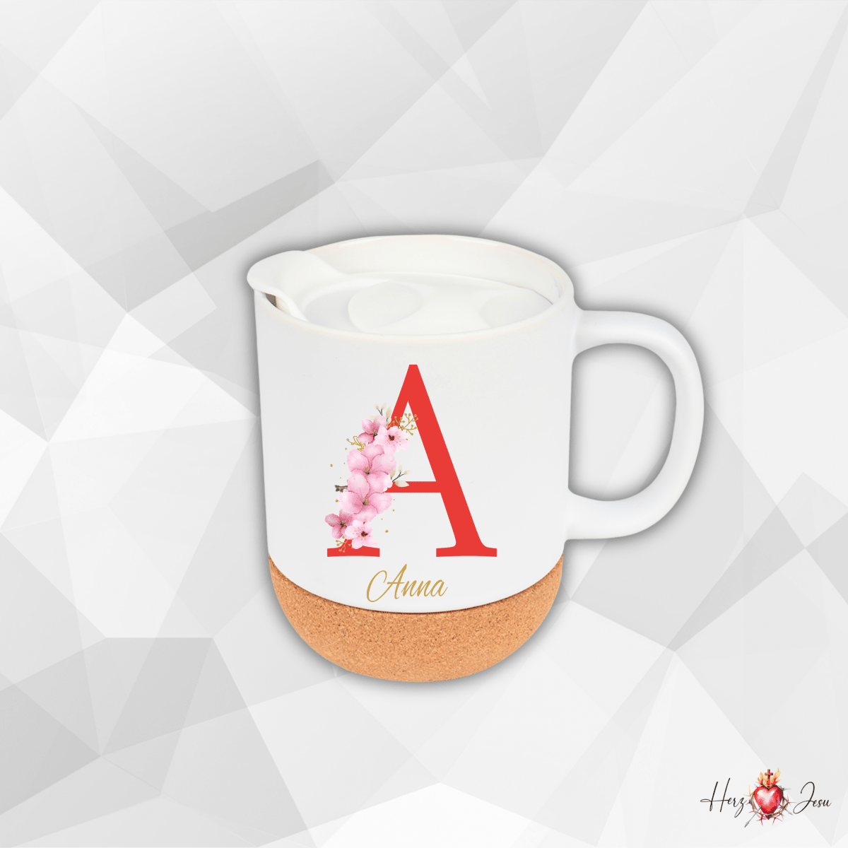 Personalisierte Keramik Tasse mit deinem Namen_0077T - Herz Jesu