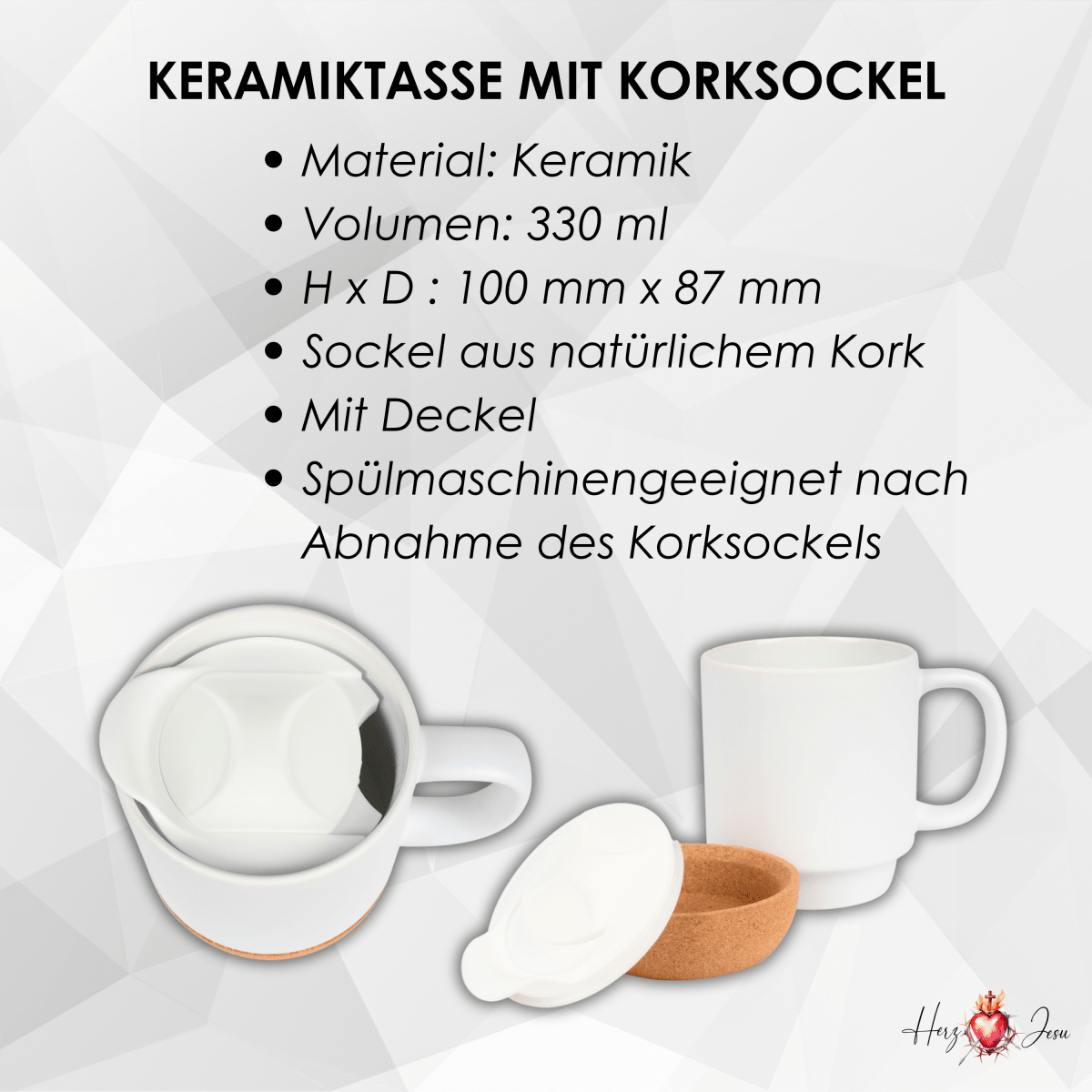 Personalisierte Keramik Tasse mit deinem Namen_0077T - Herz Jesu