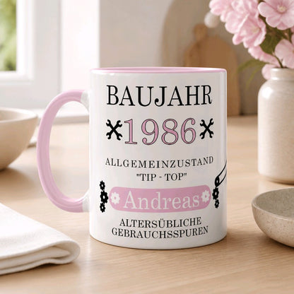 Personalisierte Keramik Tasse mit deinem Namen Baujahr_0021T - Herz Jesu