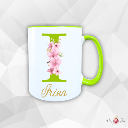 Personalisierte Keramik Tasse mit deinem Namen Blumen Motiv_0034T - Herz Jesu