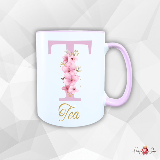 Personalisierte Keramik Tasse mit deinem Namen Blumen Motiv_0034T - Herz Jesu