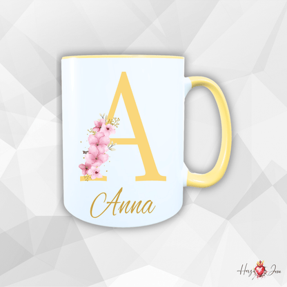Personalisierte Keramik Tasse mit deinem Namen Blumen Motiv_0034T - Herz Jesu