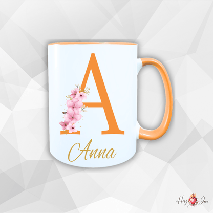 Personalisierte Keramik Tasse mit deinem Namen Blumen Motiv_0034T - Herz Jesu