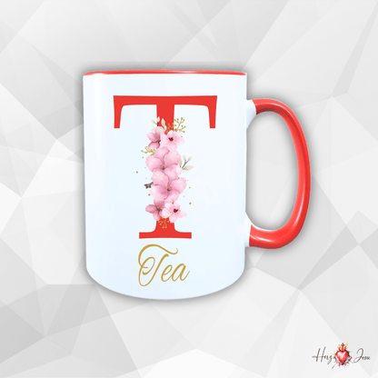 Personalisierte Keramik Tasse mit deinem Namen Blumen Motiv_0034T - Herz Jesu