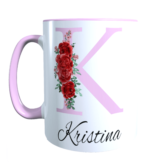 Personalisierte Keramik Tasse mit deinem Namen Blumen Motiv_0035T - Herz Jesu