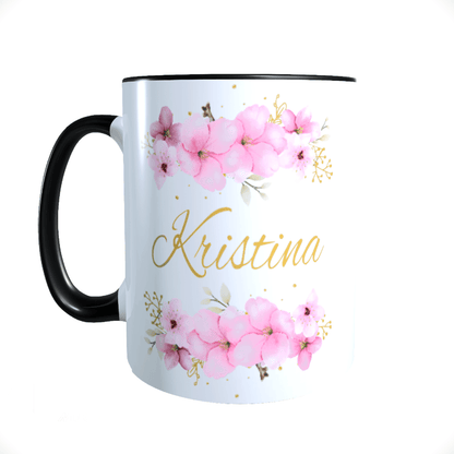 Personalisierte Keramik Tasse mit deinem Namen Blumen Motiv_0036T - Herz Jesu