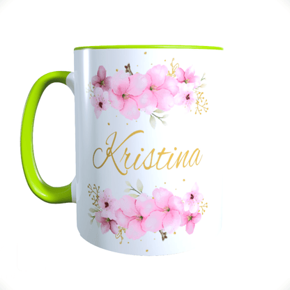 Personalisierte Keramik Tasse mit deinem Namen Blumen Motiv_0036T - Herz Jesu