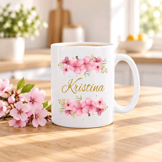 Personalisierte Keramik Tasse mit deinem Namen Blumen Motiv_0036T - Herz Jesu