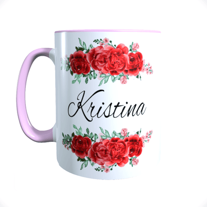 Personalisierte Keramik Tasse mit deinem Namen Blumen Motiv_0037T - Herz Jesu