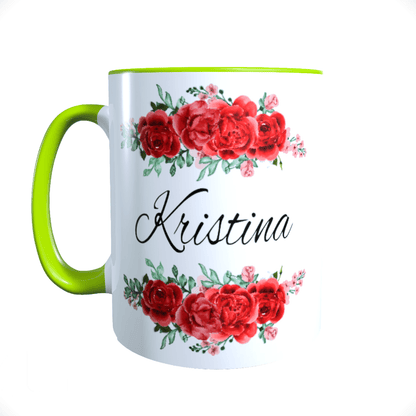 Personalisierte Keramik Tasse mit deinem Namen Blumen Motiv_0037T - Herz Jesu