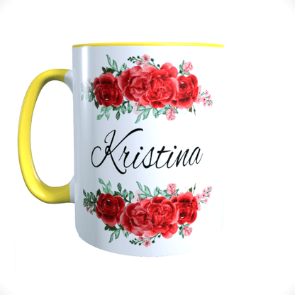 Personalisierte Keramik Tasse mit deinem Namen Blumen Motiv_0037T - Herz Jesu