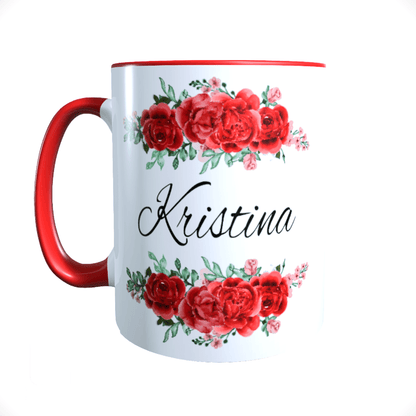 Personalisierte Keramik Tasse mit deinem Namen Blumen Motiv_0037T - Herz Jesu