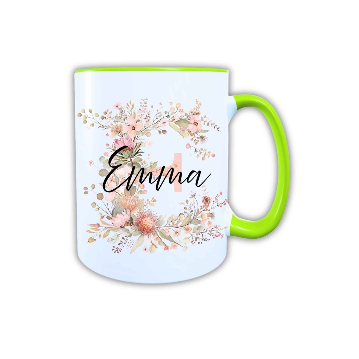 Personalisierte Keramik Tasse mit deinem Namen Blumen Motiv_0103T - Herz Jesu