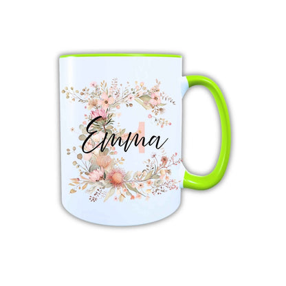 Personalisierte Keramik Tasse mit deinem Namen Blumen Motiv_0103T - Herz Jesu