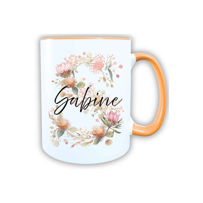 Personalisierte Keramik Tasse mit deinem Namen Blumen Motiv_0103T - Herz Jesu