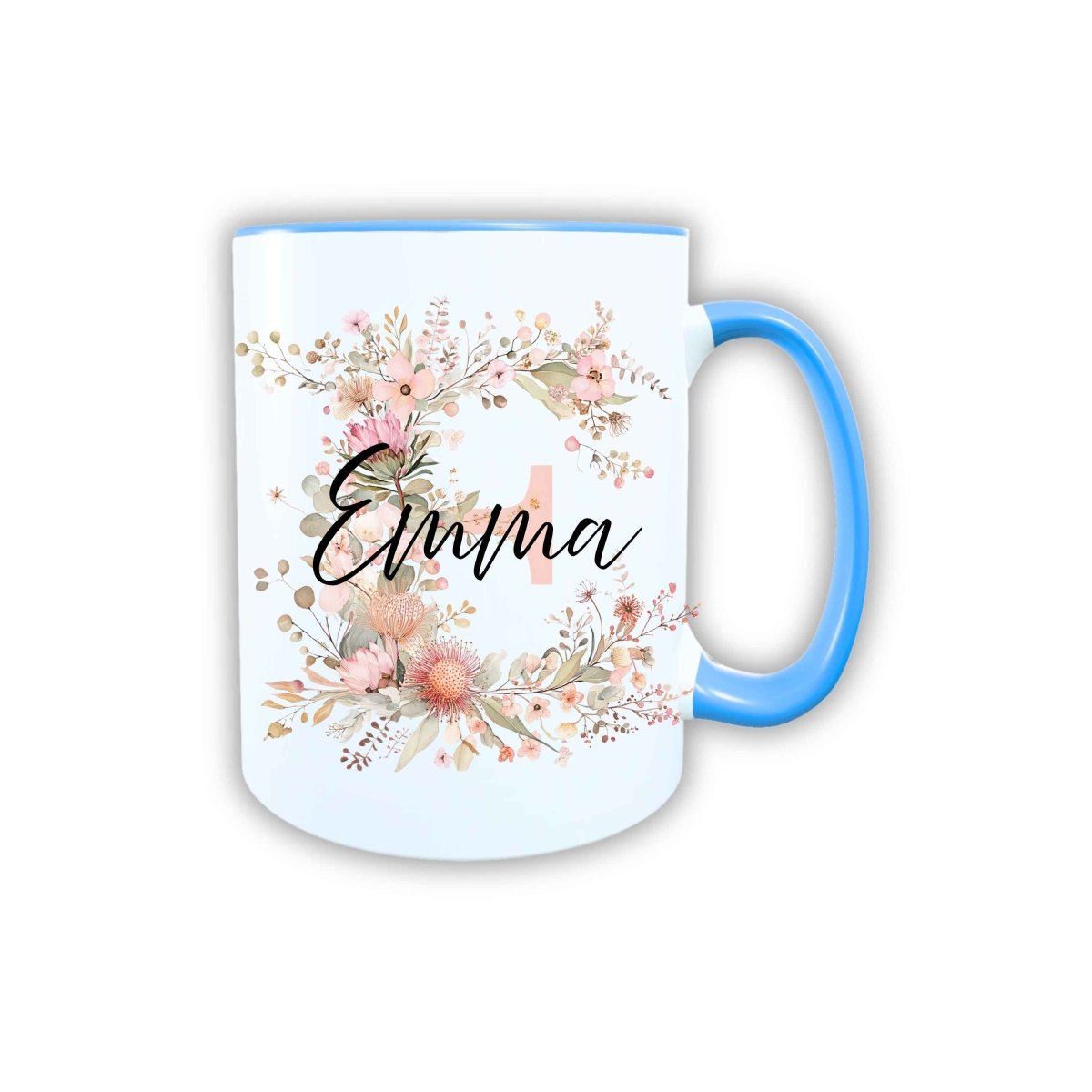 Personalisierte Keramik Tasse mit deinem Namen Blumen Motiv_0103T - Herz Jesu