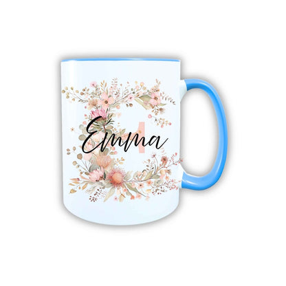 Personalisierte Keramik Tasse mit deinem Namen Blumen Motiv_0103T - Herz Jesu