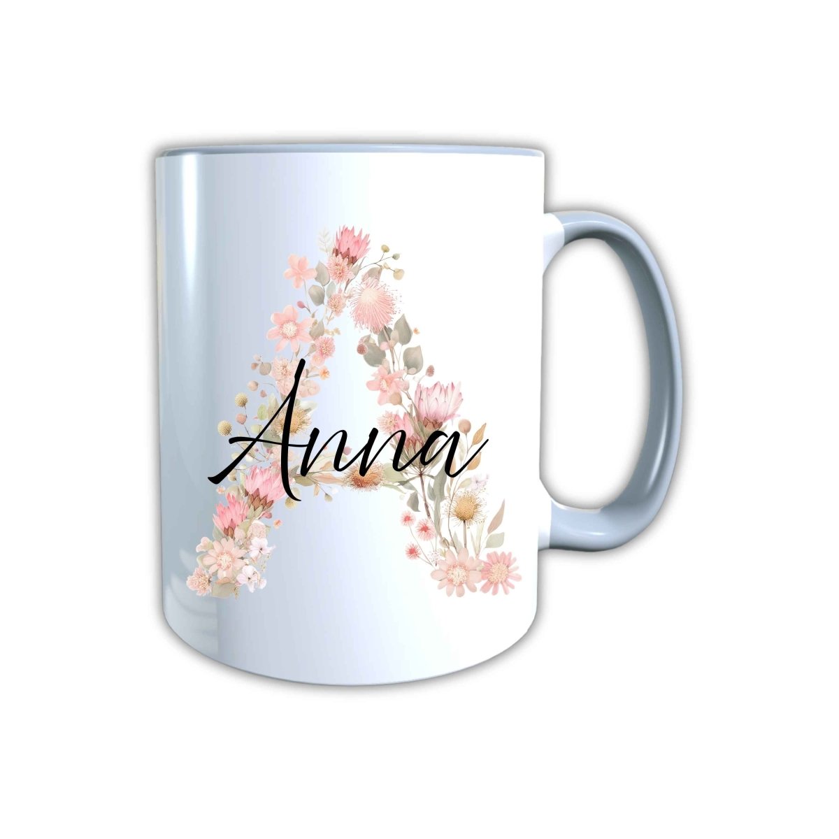 Personalisierte Keramik Tasse mit deinem Namen Blumen Motiv_0103T - Herz Jesu