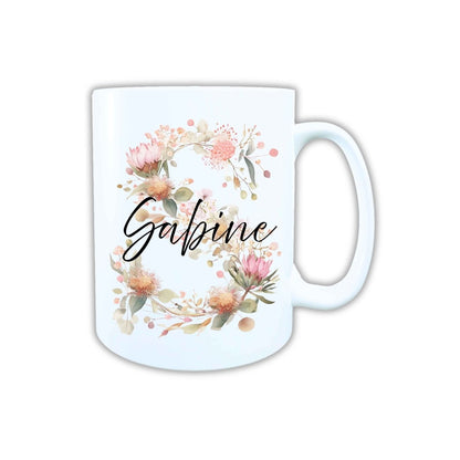 Personalisierte Keramik Tasse mit deinem Namen Blumen Motiv_0103T - Herz Jesu