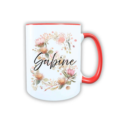 Personalisierte Keramik Tasse mit deinem Namen Blumen Motiv_0103T - Herz Jesu